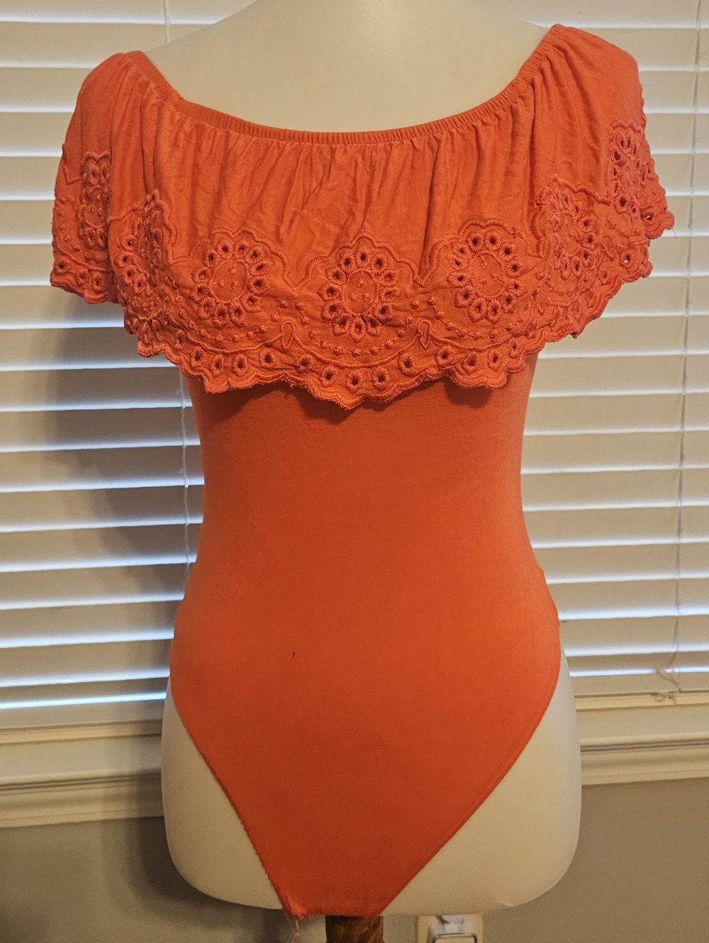 Women's Off-Shoulder Embroidered Bodysuit - Orange